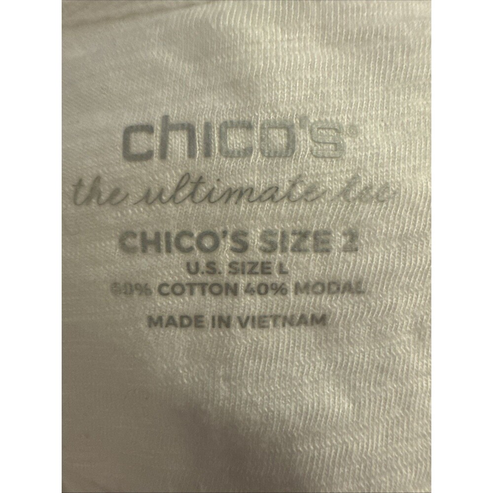 Chico's White Ultimate Tee Hi-Lo T-shirt Relaxed V-neck Classic Sz 2 L/12 - Picture 3 of 6